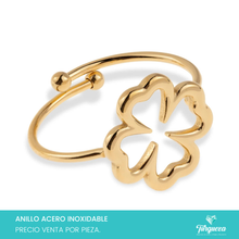 Cargar imagen en el visor de la galería, Anillo Trebol Ajustable Dorado Acero Inoxidable
