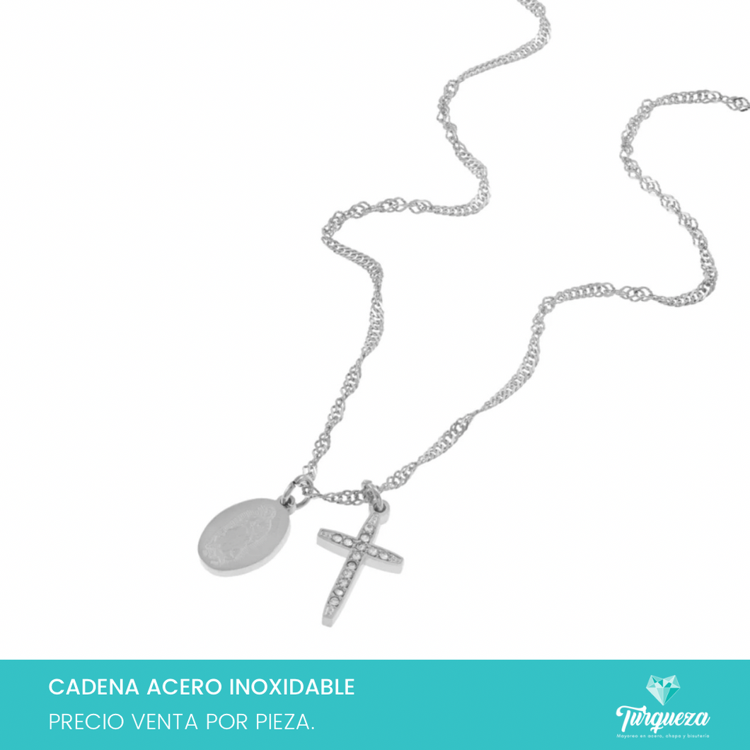 Collar Cruz Plateado Acero Inoxidable