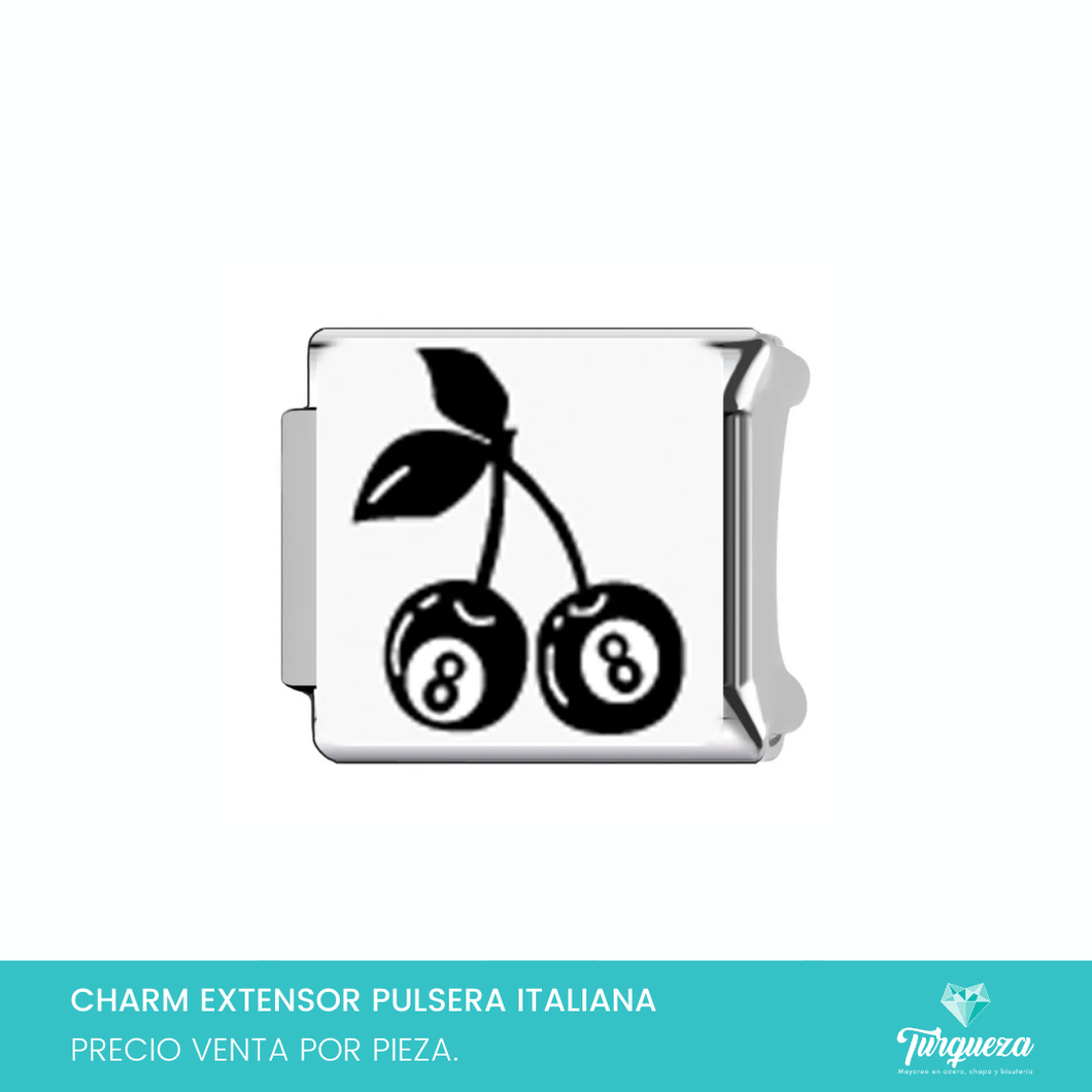 Dije Charm Cerezas para Pulsera Tipo Italiana Plateado Acero Inoxidable