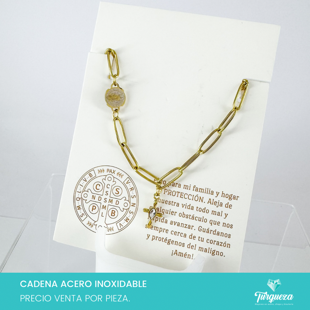 Collar San benito Cruz zirconia Acero Inoxidable