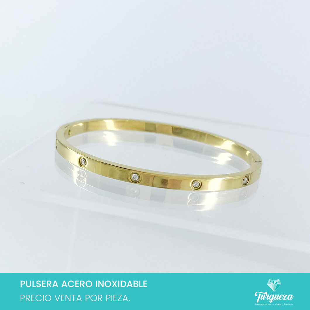 Brazalete Zirconias Dorado Acero Inoxidable