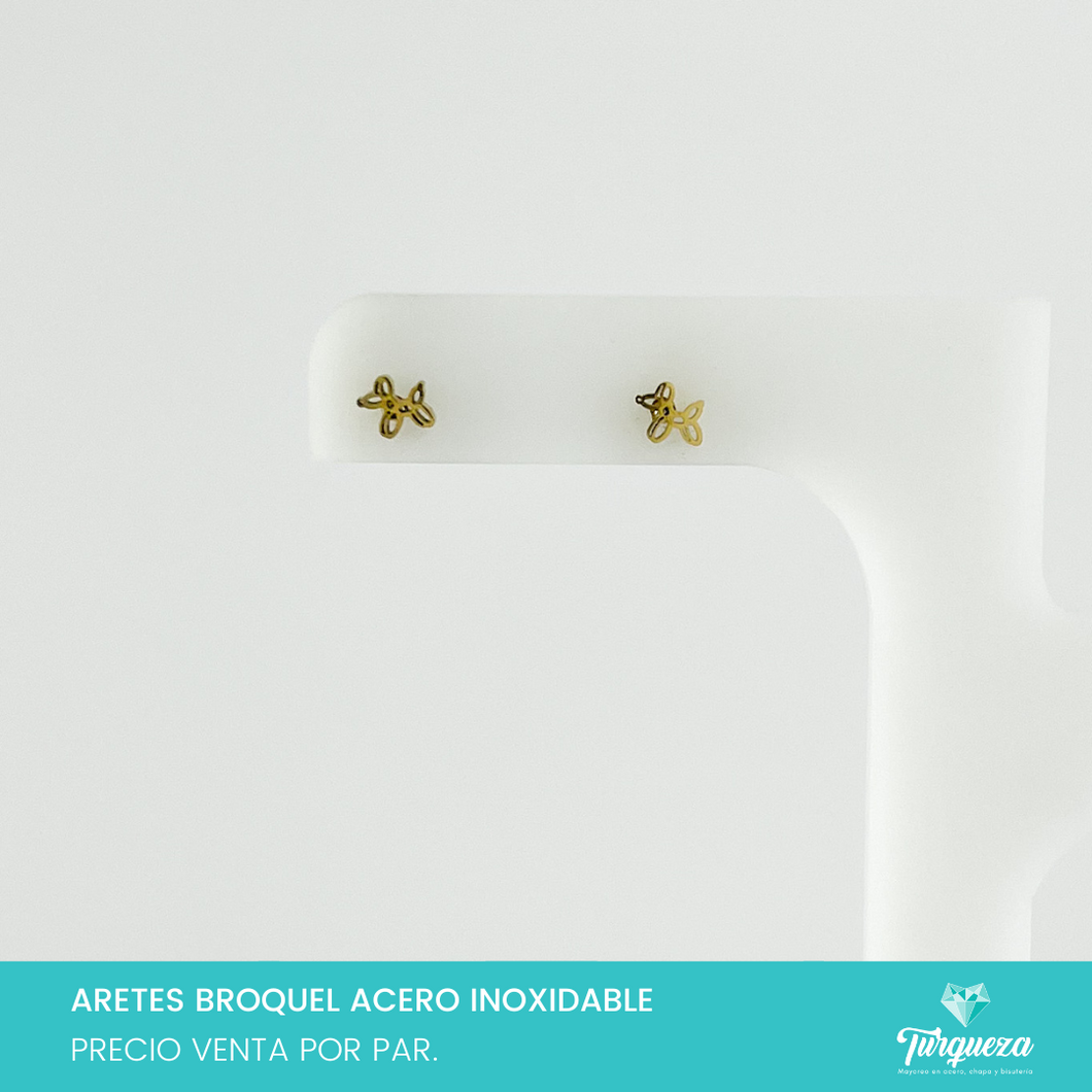 Aretes Broquel Perro Globoflexia Contorno Dorado Acero Inoxidable