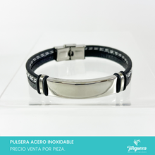 Cargar imagen en el visor de la galería, Brazalete Vinipiel Negro (20cm-1cm) Acero Inoxidable
