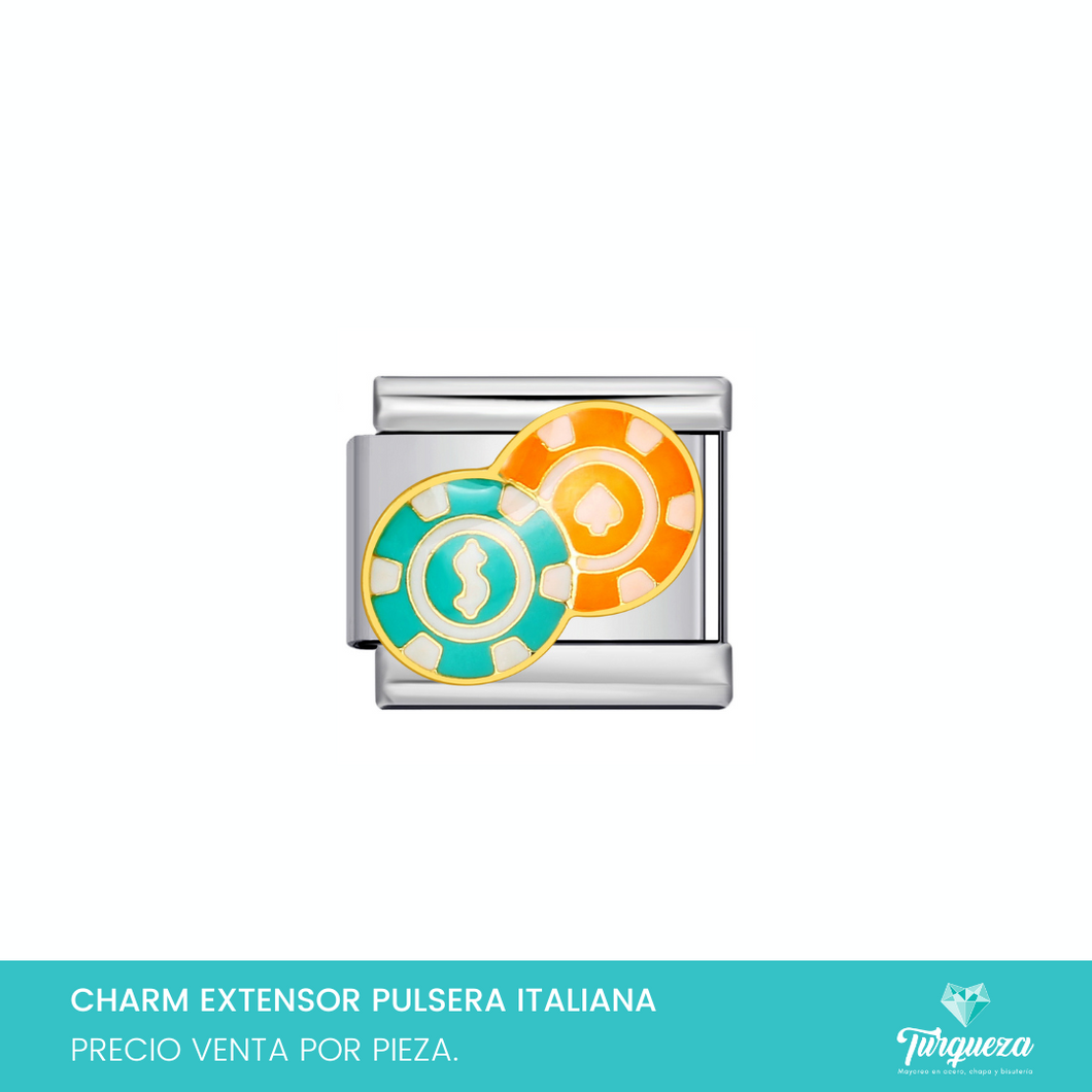 Dije Charm Fichas para Pulsera Tipo Italiana Plateado Acero Inoxidable