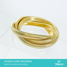 Cargar imagen en el visor de la galería, Pulsera Armadillo Elastica Triple Dorada Acero Inoxidable
