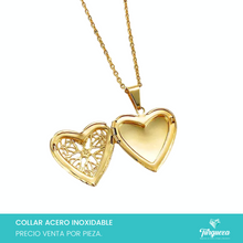 Cargar imagen en el visor de la galería, Collar Relicario Corazon Dorado Acero Inoxidable
