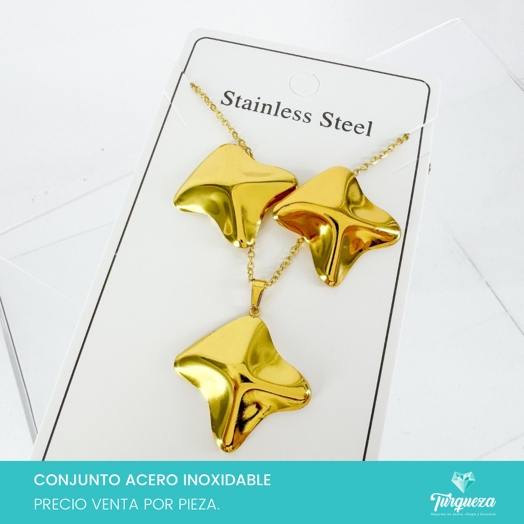 Conjunto Ondulado Dorado Acero Inoxidable