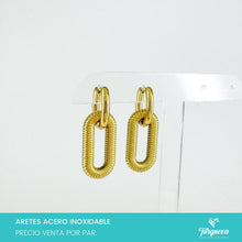 Cargar imagen en el visor de la galería, Arete Oval Colgante Dorado 3.5cm Acero Inoxidable
