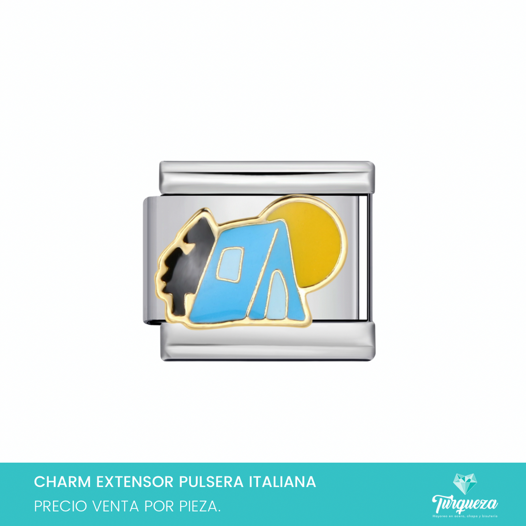 Dije Charm Casa Campaña para Pulsera Tipo Italiana Plateado Acero Inoxidable