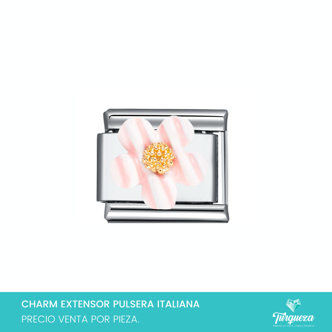 Dije Charm Flor para Pulsera Tipo Italiana Plateado Acero Inoxidable