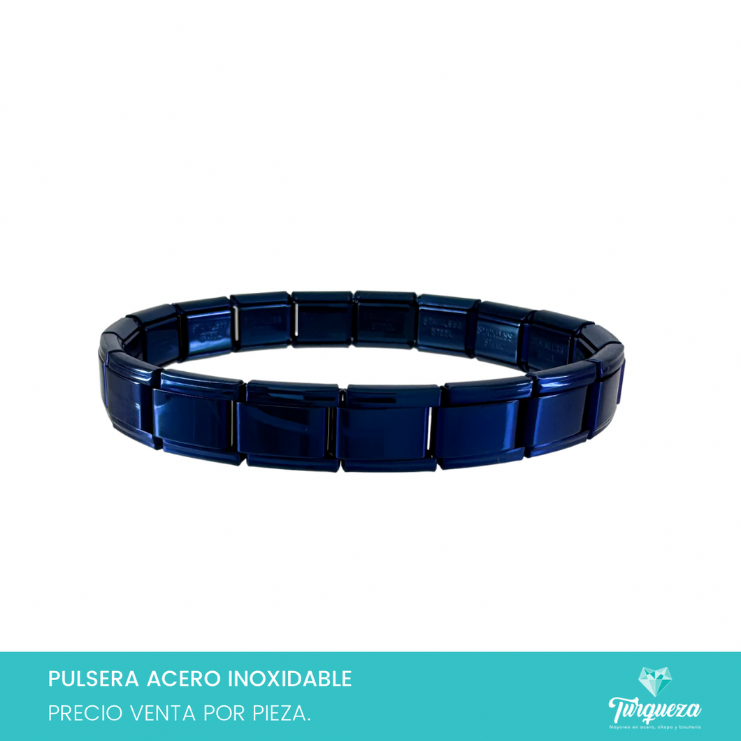 Pulsera Tipo Italiana Azul Metalica (18 charms 8mm x 1cm) Acero Inoxidable