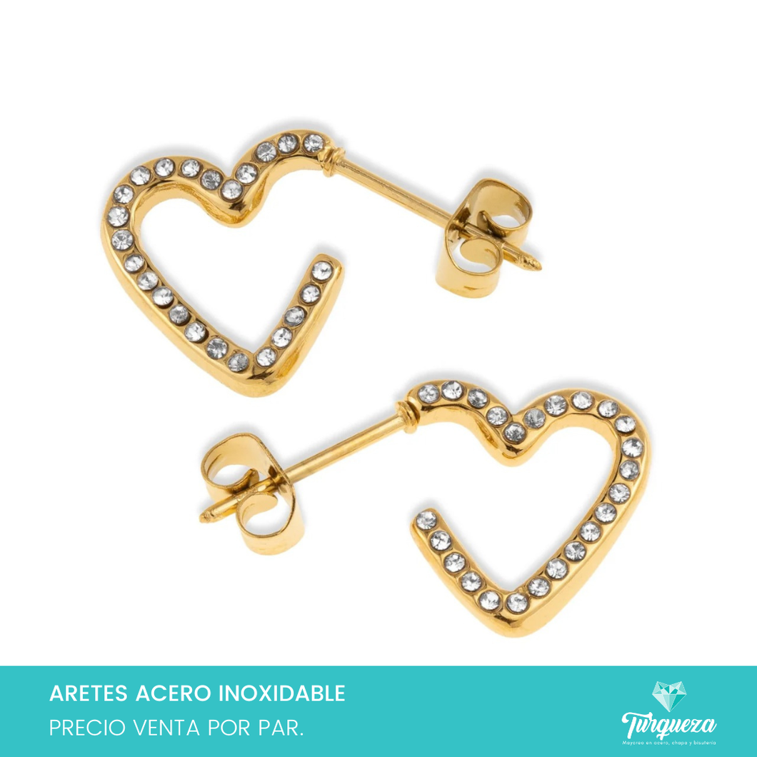 Arete Corazon con Zirconias  Dorado (1.2cm) Acero Inoxidable