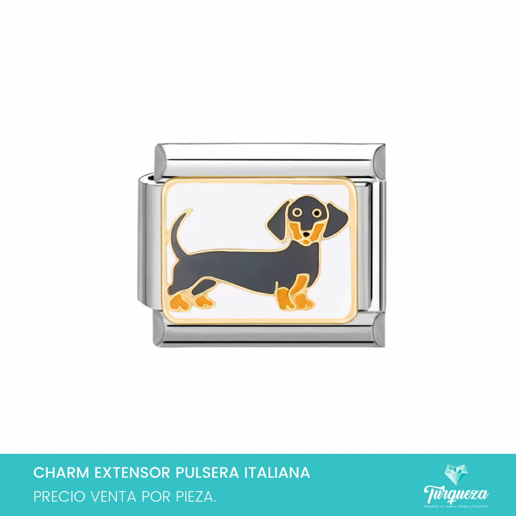 Dije Charm Perrito Salchicha 3D para Pulsera Tipo Italiana Acero Inoxidable