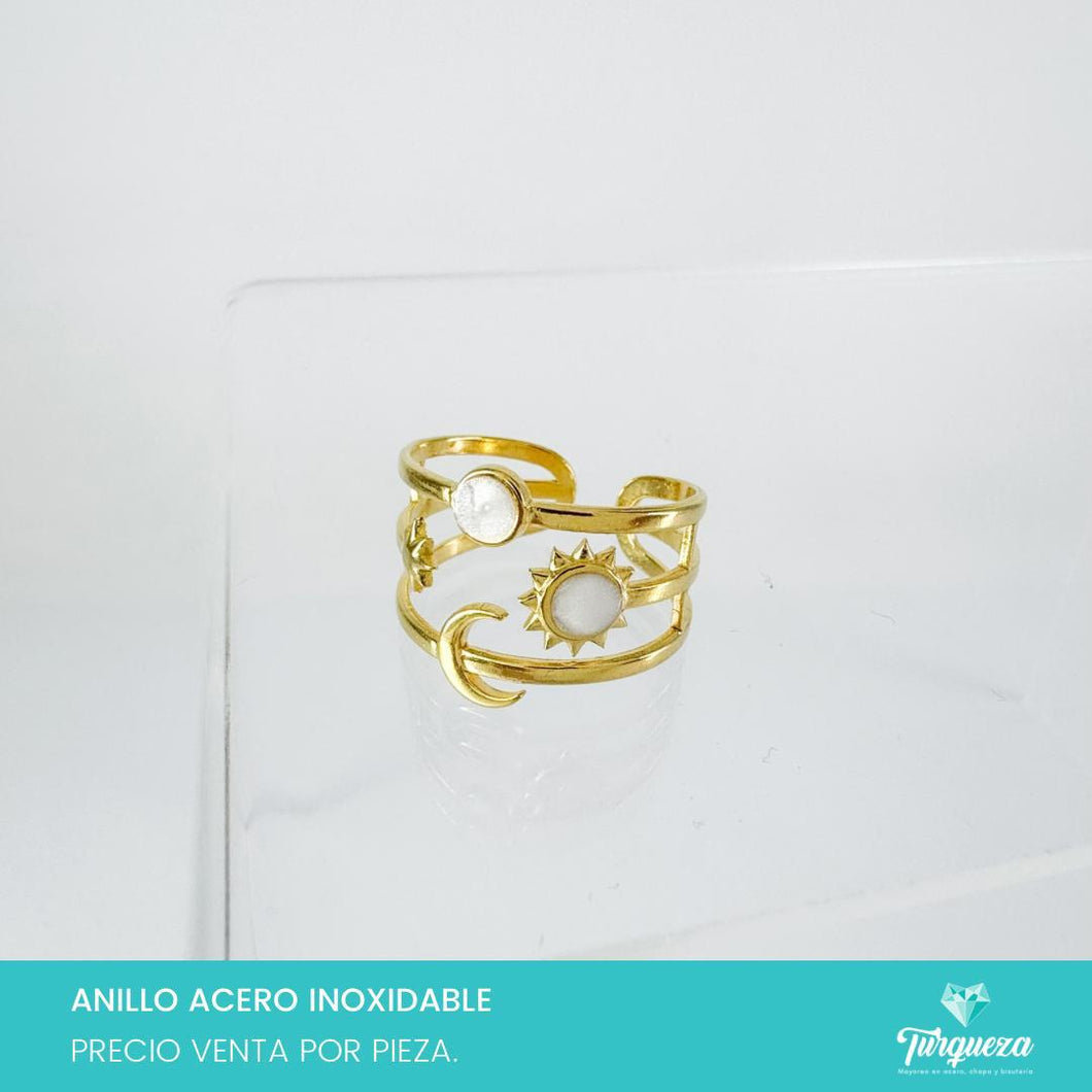 Anillo Estrella y Luna Dorado Acero Inoxidable
