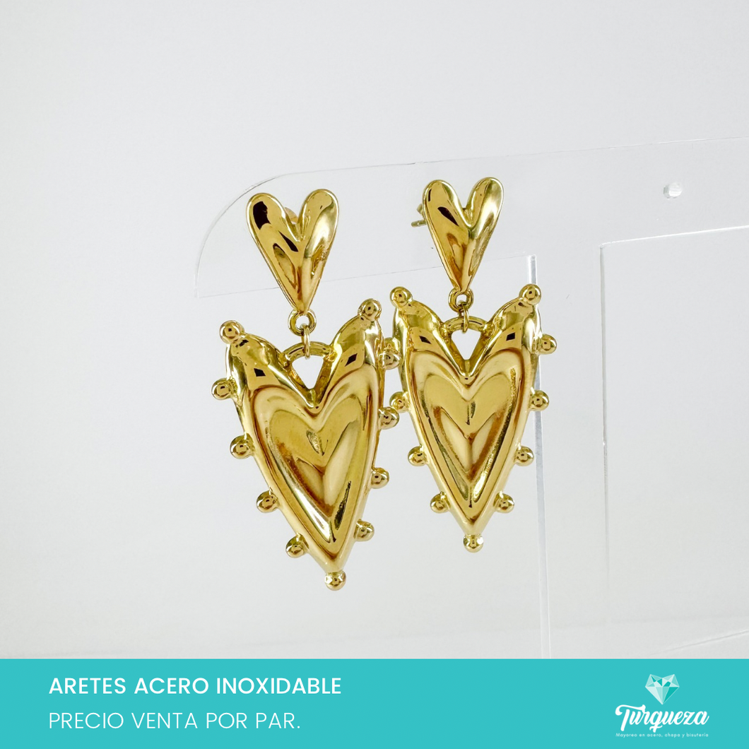 Arete Corazon Dorado 5cm Acero Inoxidable