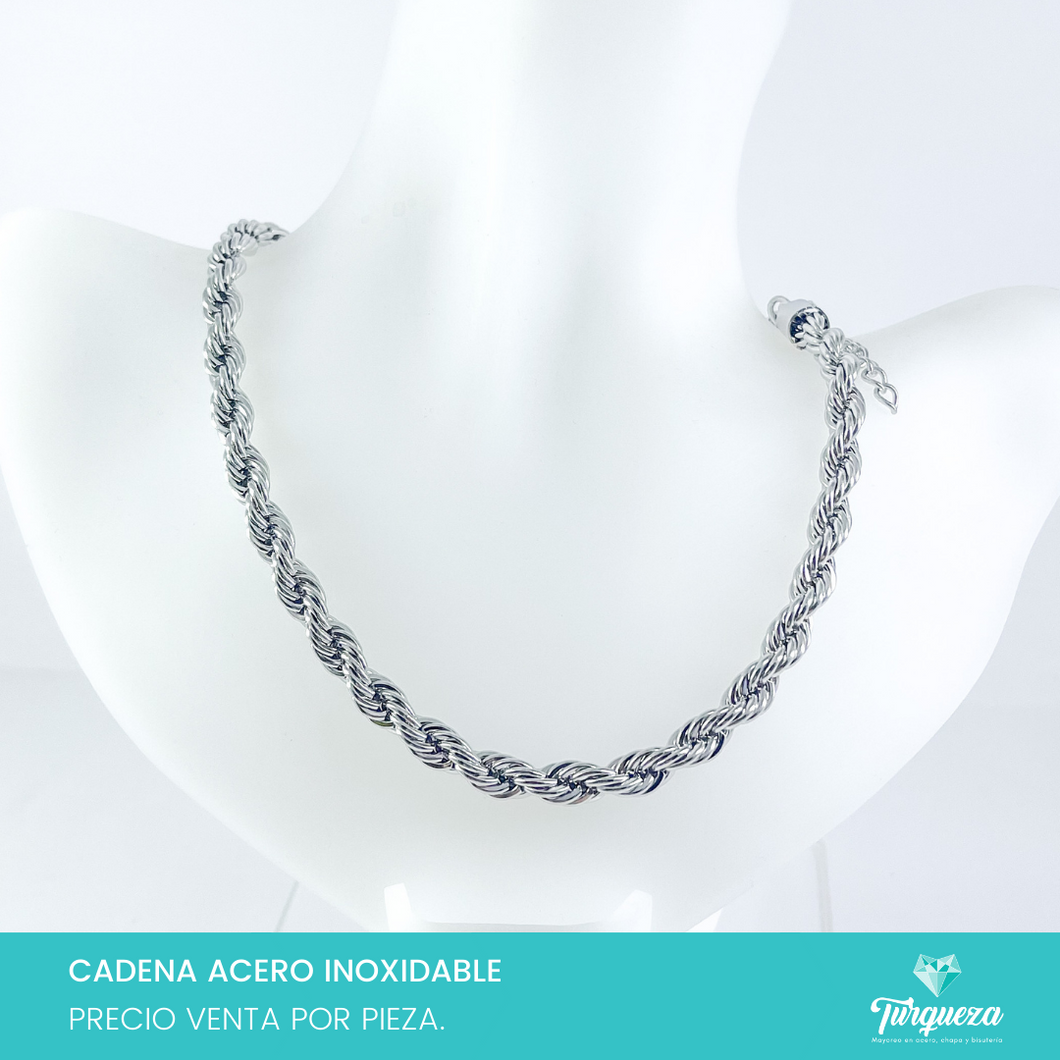 Cadena Choker Torsal Plateado (43cm-7mm) Acero Inoxidable