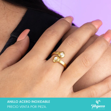 Cargar imagen en el visor de la galería, Anillo Gota doble con zirconia Ajustable Dorado Acero Inoxidable
