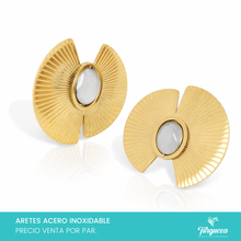 Cargar imagen en el visor de la galería, Arete Abanico Textura Bitono (3cm) Acero Inoxidable
