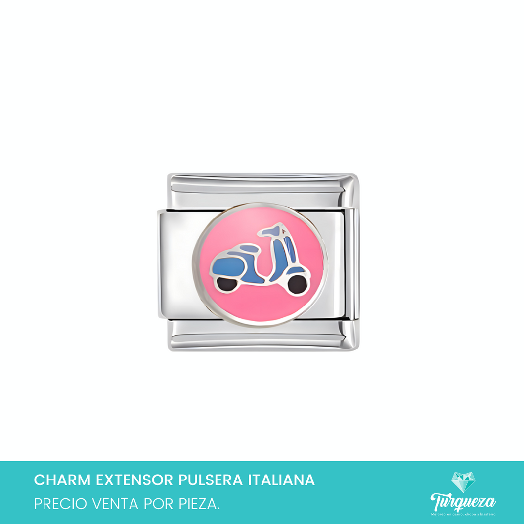 Dije Charm Motoneta para Pulsera Tipo Italiana Plateado Acero Inoxidable