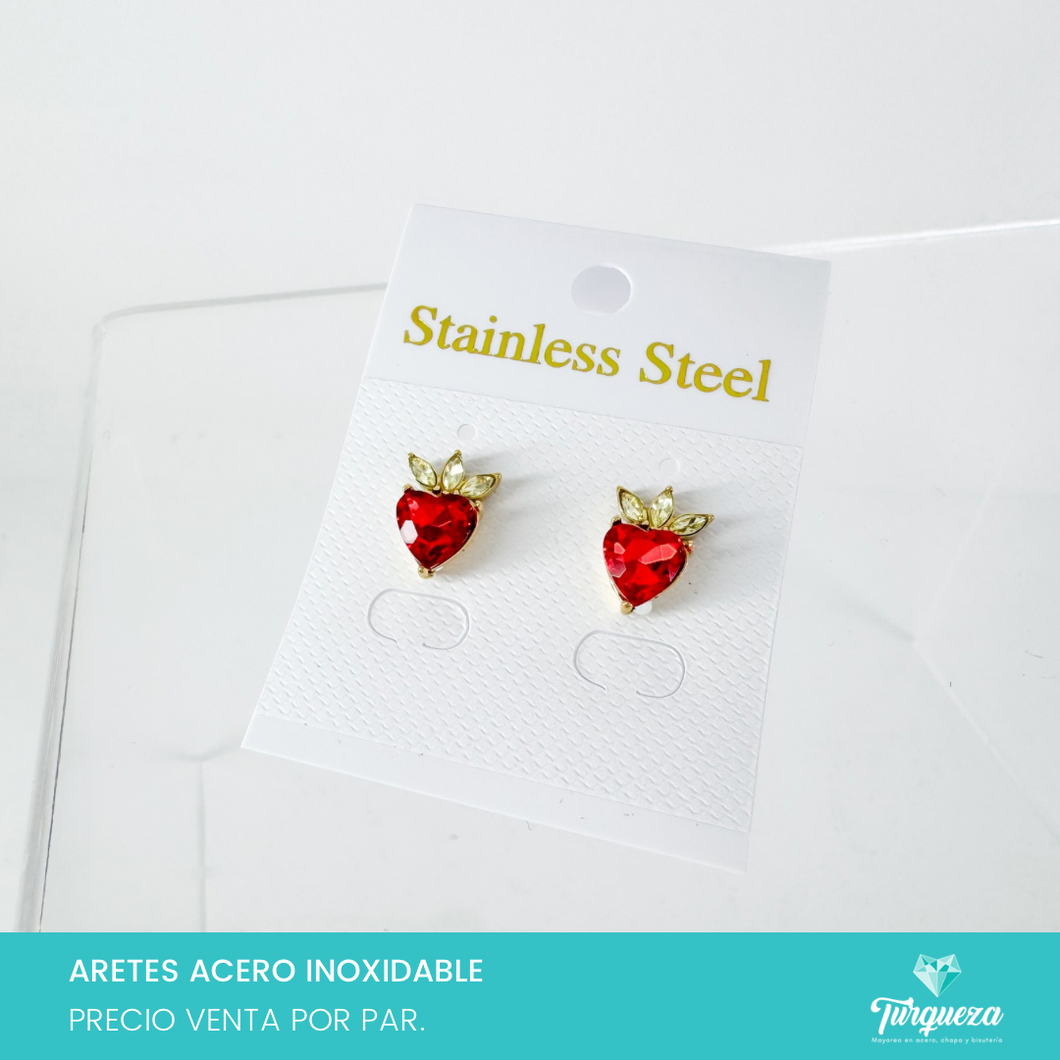 Arete Broquel Fresa Zirconia Dorado (1cm) Acero Inoxidable