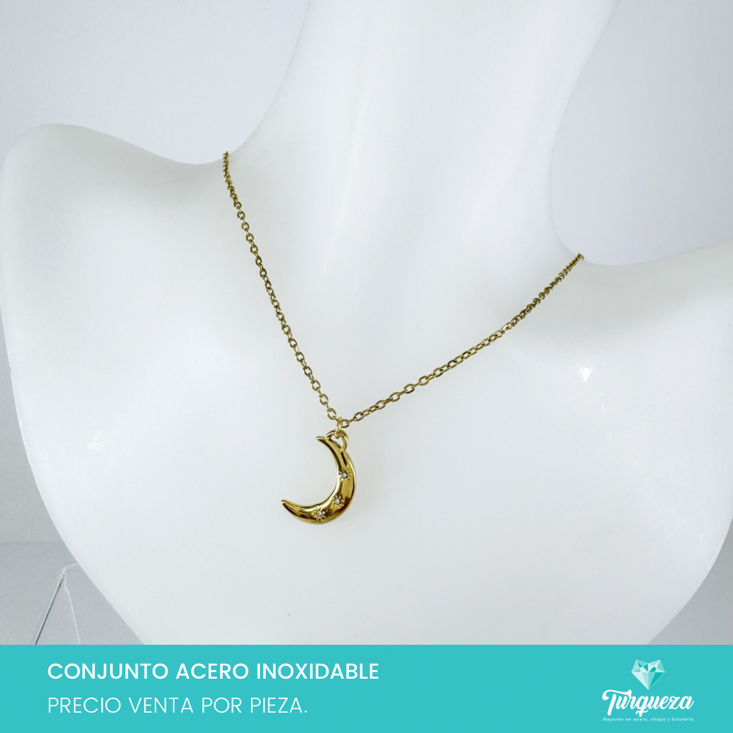 Collar Luna Dorado Acero Inoxidable
