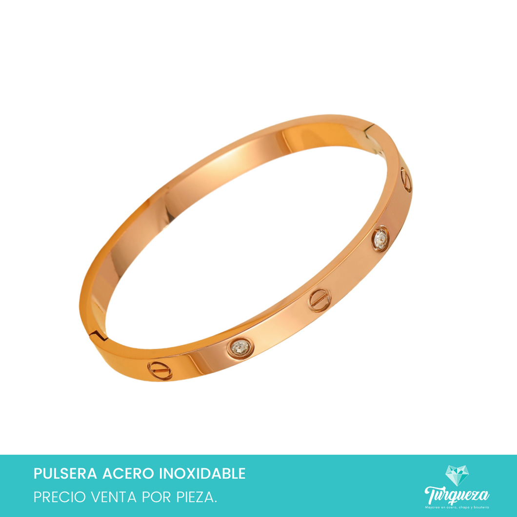 Brazalete Diseño Tornillo y Zirconias Rose Gold Acero Inoxidable
