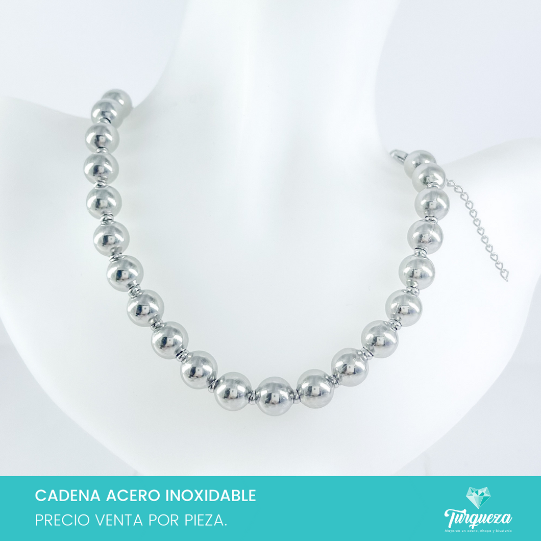 Cadena Choker Bolas Plateado (43cm-1cm) Acero Inoxidable