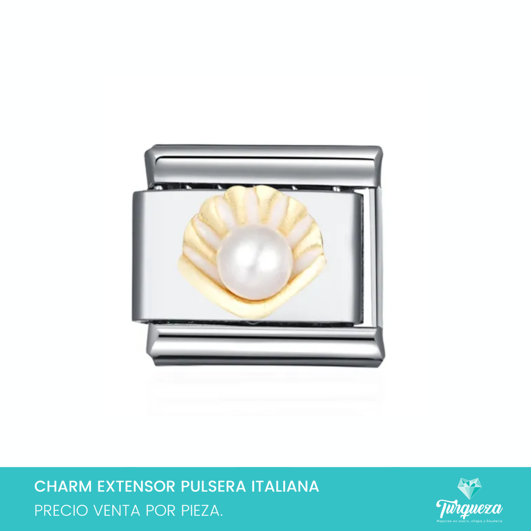 Dije Charm Concha para Pulsera Tipo Italiana Plateado Acero Inoxidable