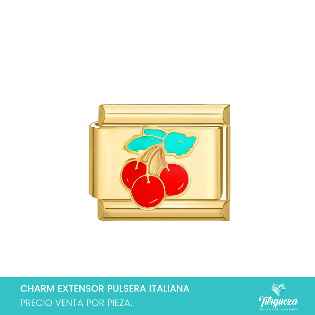 Dije Charm Cerezas para Pulsera Tipo Italiana Dorado Acero Inoxidable