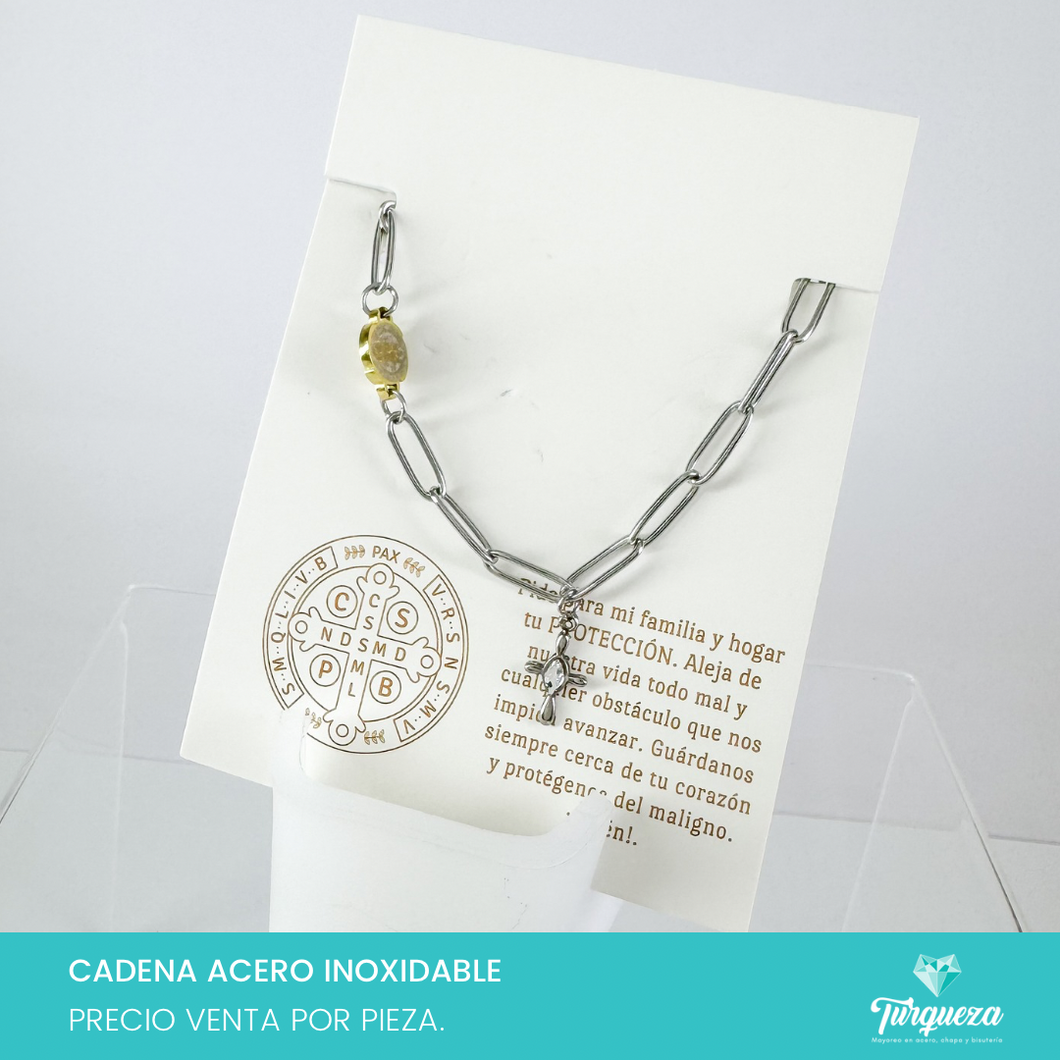 Collar San benito Cruz zirconia Acero Inoxidable