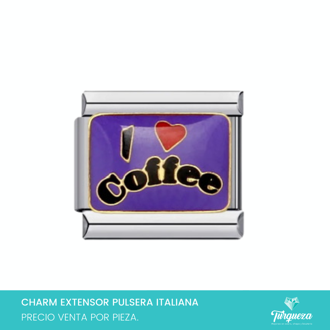 Dije Charm Love Coffee para Pulsera Tipo Italiana Plateado Acero Inoxidable