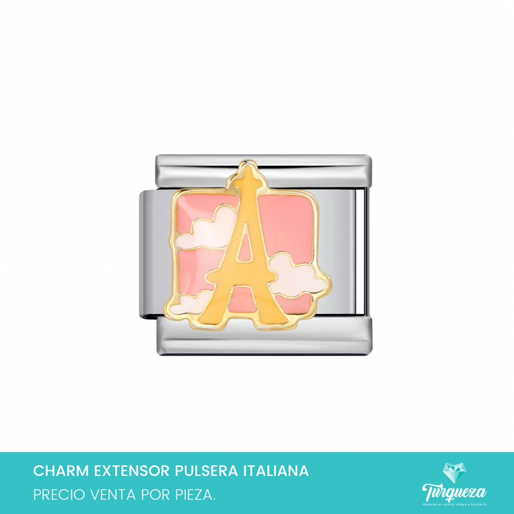 Dije Charm Torre Eiffel para Pulsera Tipo Italiana Plateado Acero Inoxidable
