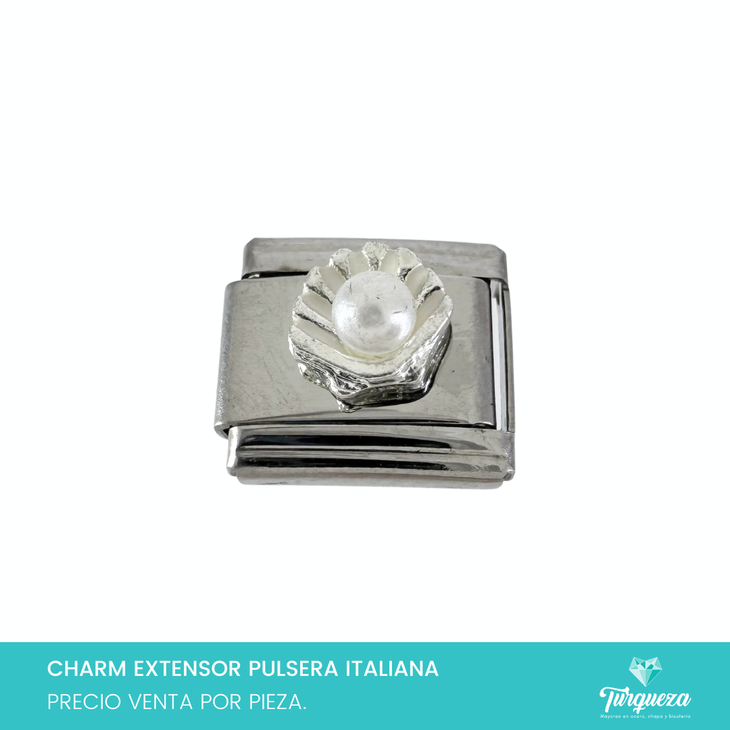 Dije Charm Concha para Pulsera Tipo Italiana Plateado Acero Inoxidable