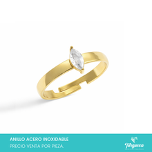 Cargar imagen en el visor de la galería, Anillo Liso con Zirconia Rombo Dorado Acero Inoxidable
