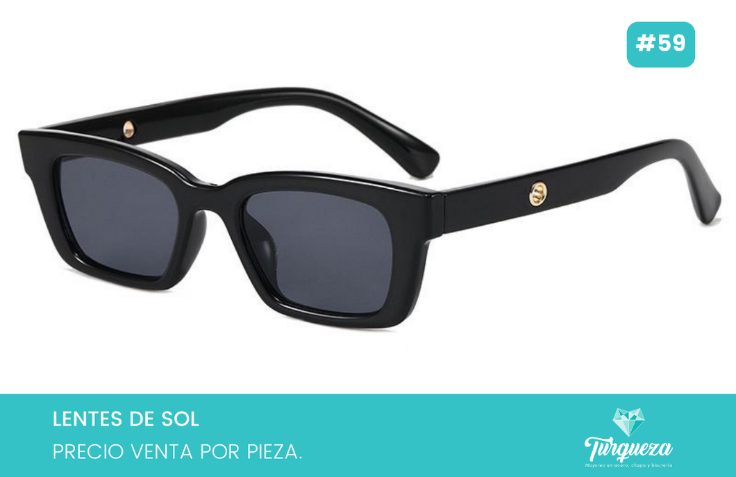 Lentes de Sol Cuadrado Clasico Negro Con Punto Dorado #59