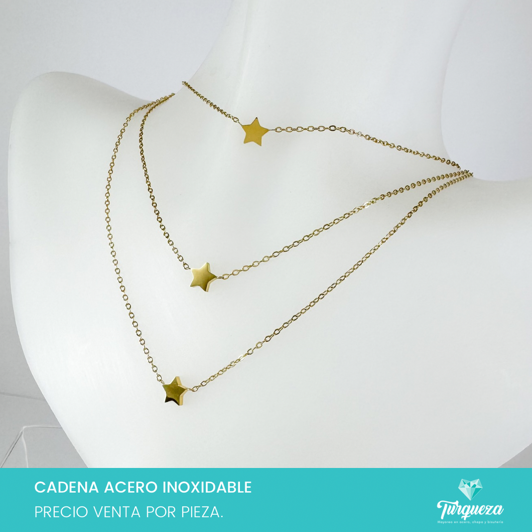 Collar Triple Estrellas Dorado Acero Inoxidable