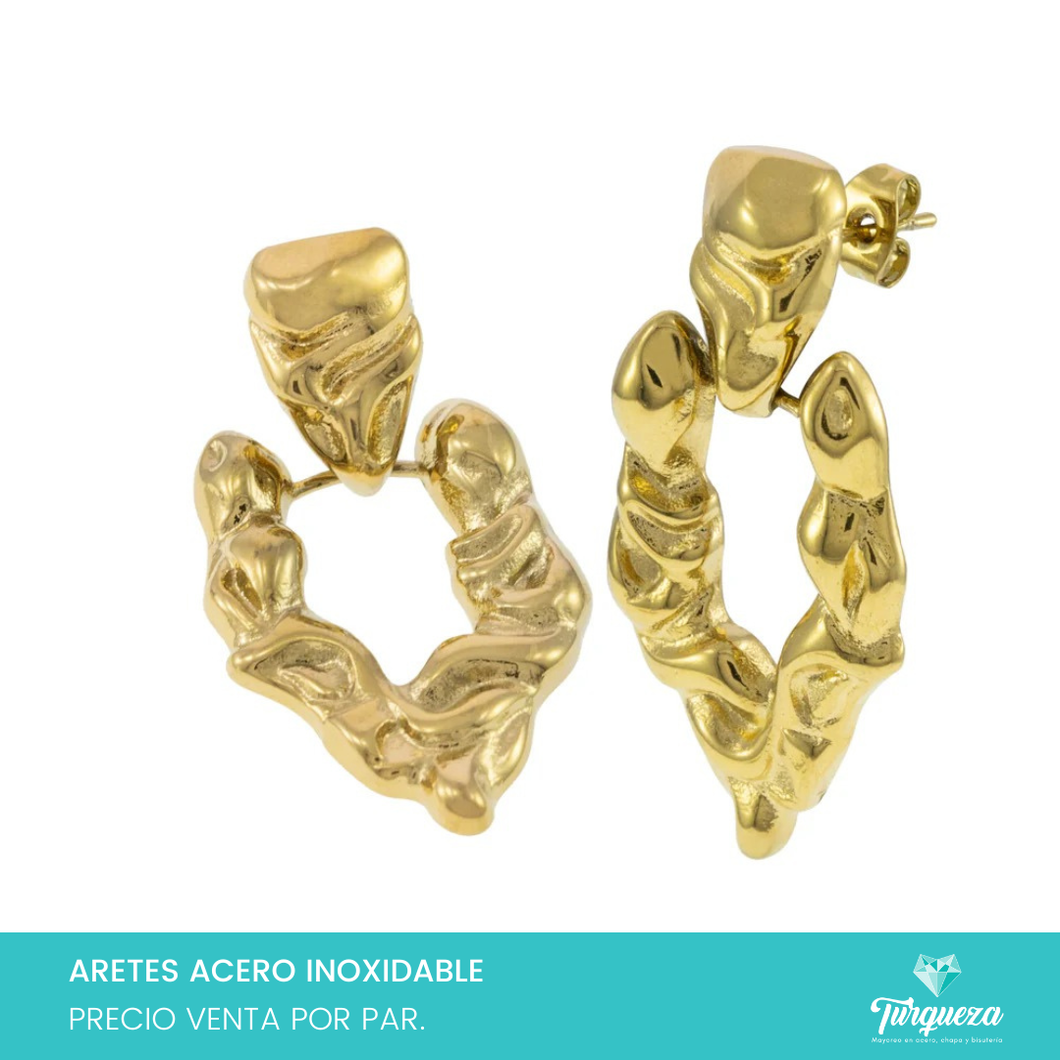 Arete Chunky Textura GDe Dorado (4cm) Acero Inoxidable