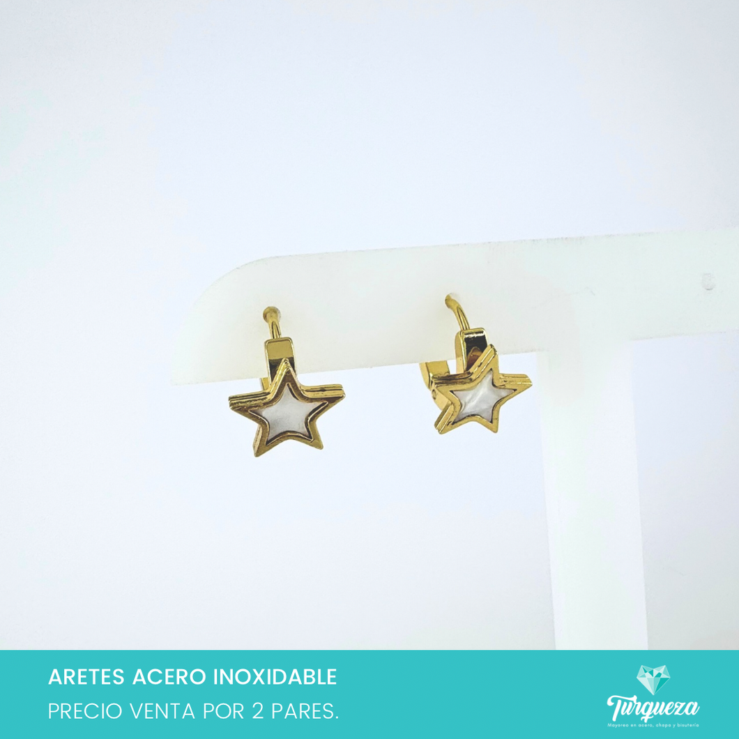 Arete Hoop Estrella 2 pares Dorado Acero Inoxidable