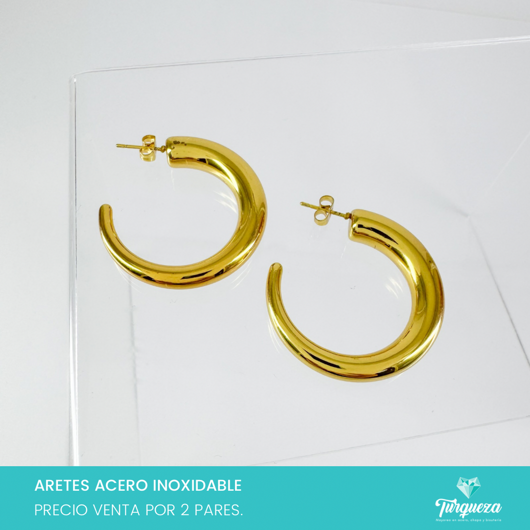 Arete Tubular Dorado 3cm Acero Inoxidable