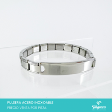 Cargar imagen en el visor de la galería, Pulsera Tipo Italiana con Placa PlateadoAcero Inoxidable
