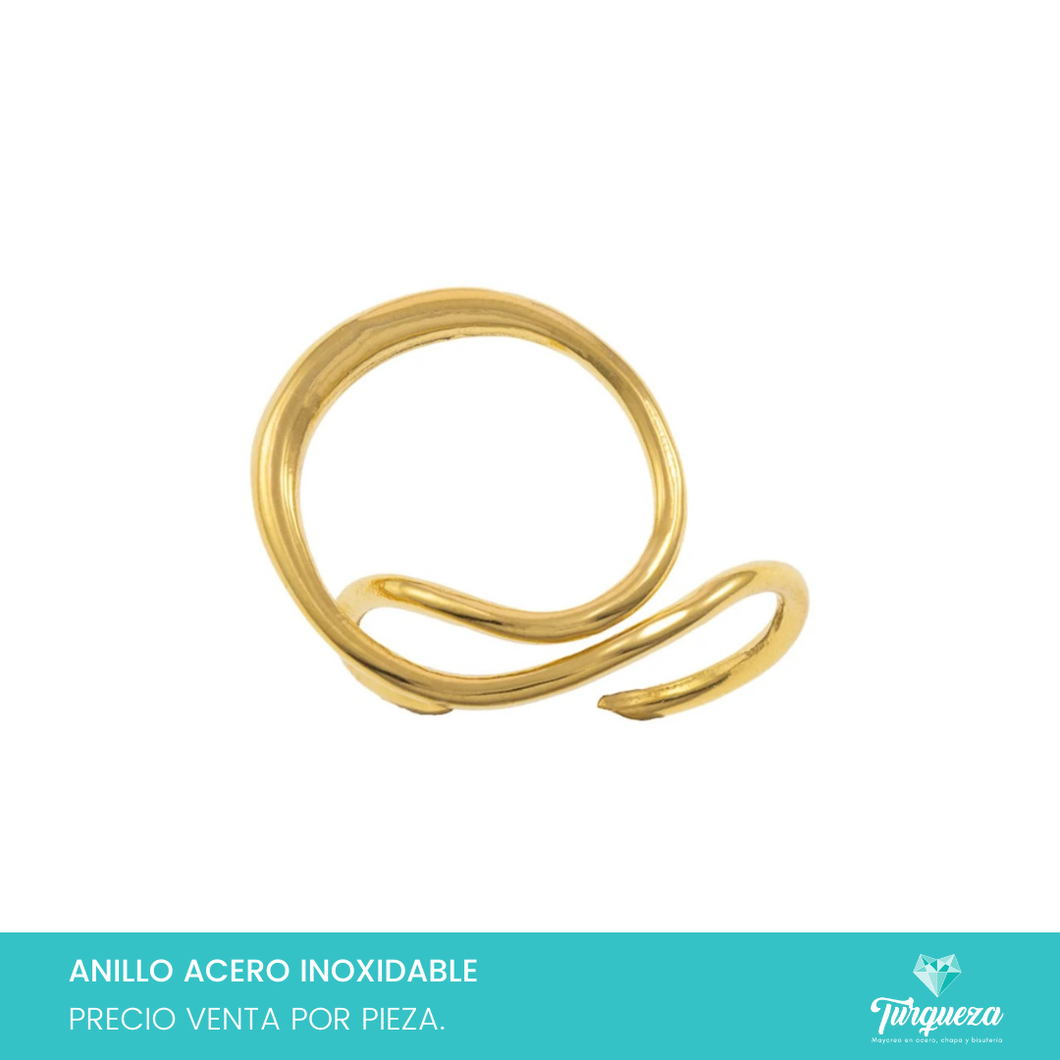 Anillo Onda Dorado Acero Inoxidable