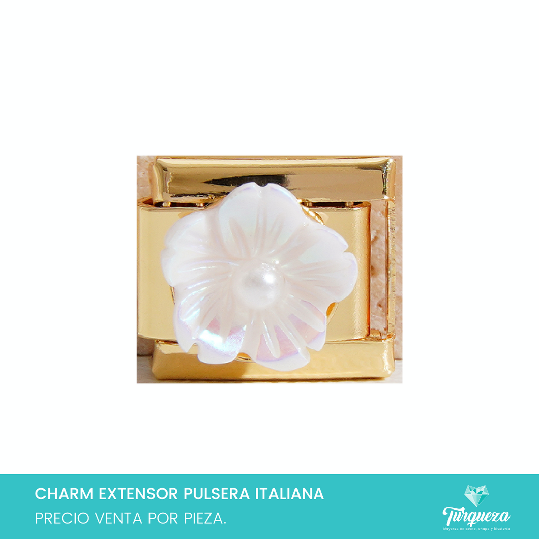 Dije Charm Flor 3D Tornasol Dorado para Pulsera Tipo Italiana Acero Inoxidable