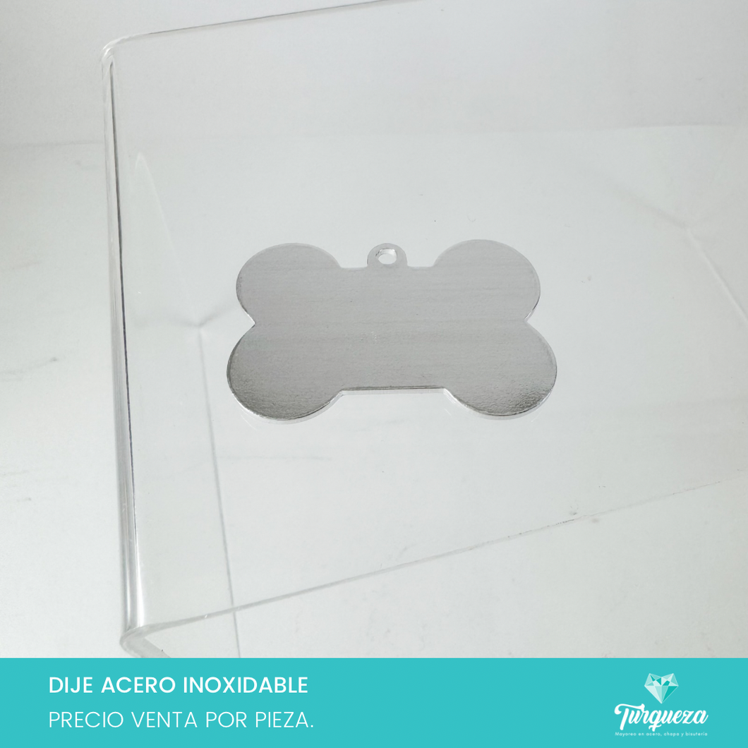 Dije Placa Grabado Hueso Acero Inoxidable
