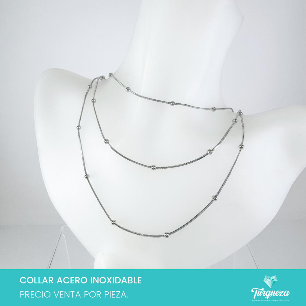 Collar Balin Triple Plateado Acero Inoxidable
