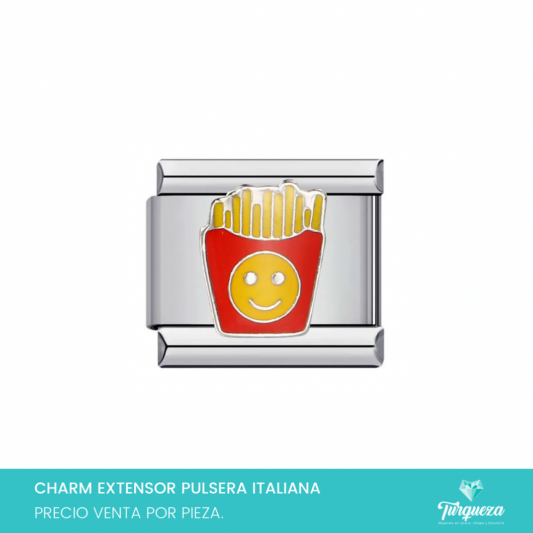 Dije Charm Papas Fritas para Pulsera Tipo Italiana Plateado Acero Inoxidable