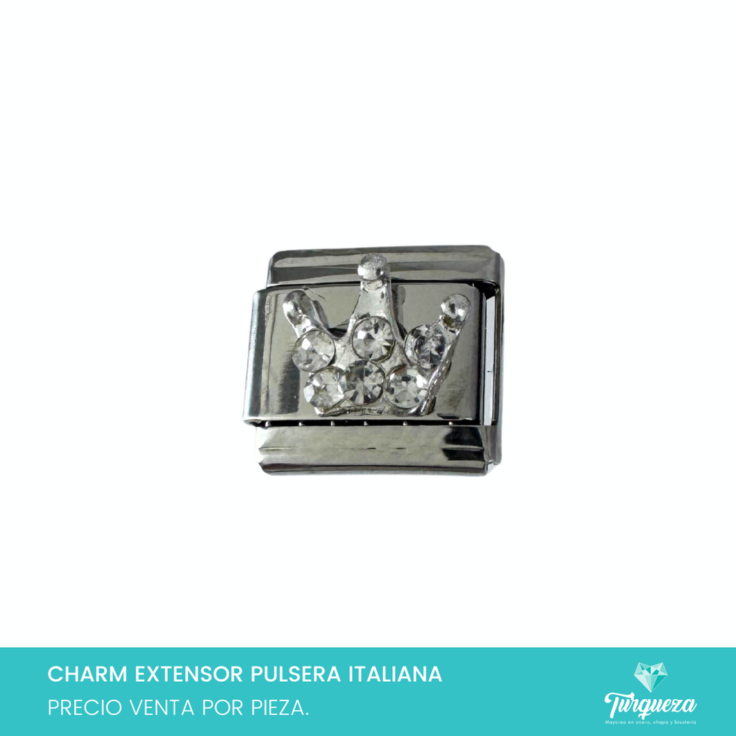 Dije Charm Corona Zirconias Plateado para Pulsera Tipo Italiana Acero Inoxidable