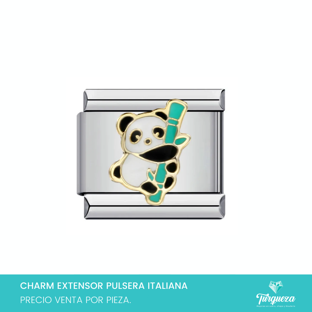 Dije Charm Panda para Pulsera Tipo Italiana Plateado Acero Inoxidable