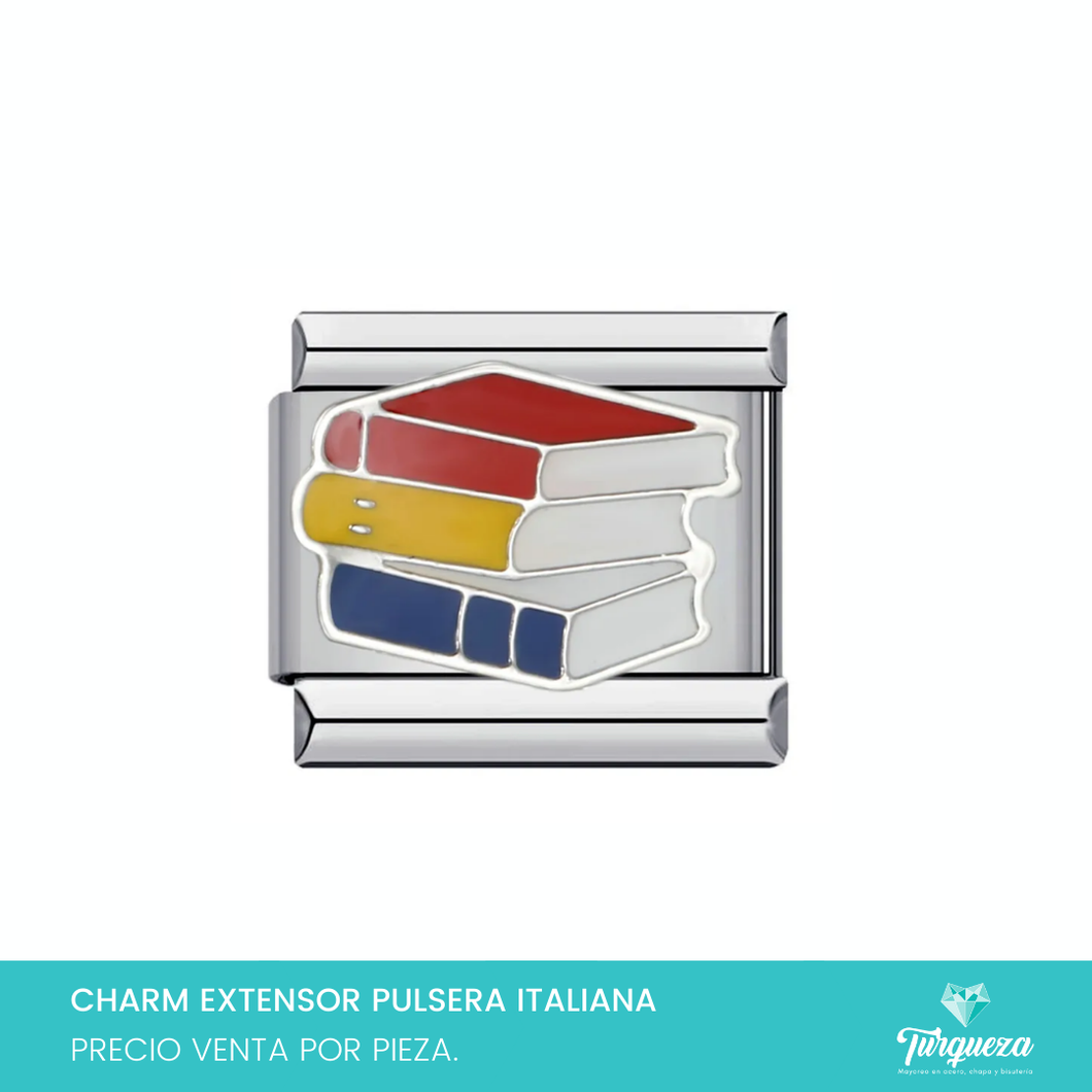 Dije Charm Libros para Pulsera Tipo Italiana Plateado Acero Inoxidable