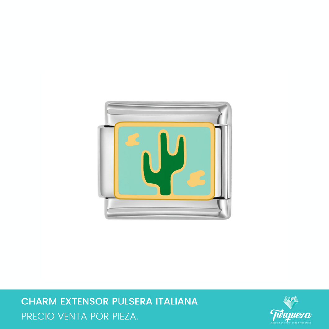 Dije Charm Cactus para Pulsera Tipo Italiana Plateado Acero Inoxidable