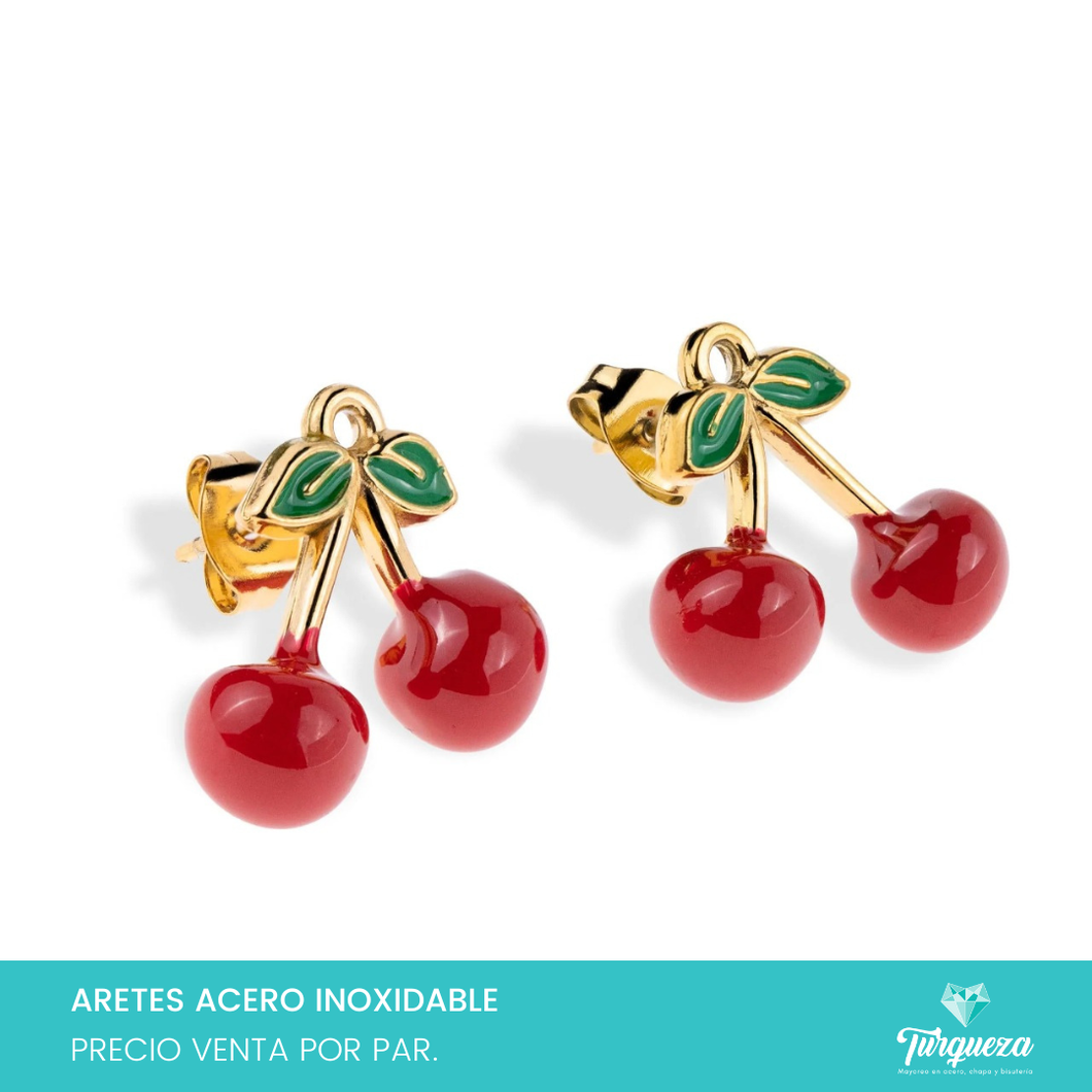 Arete Broquel Cerezas 1.5cm Acero Inoxidable